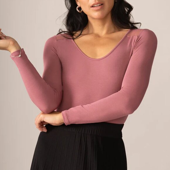 Rachel - Longsleeve Bodysuit with Sheer Back in Rosewood - XS - Picture 2 of 5